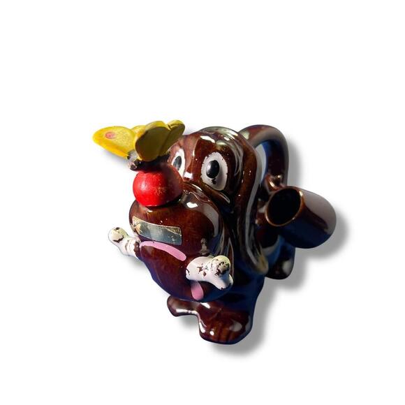 Vintage Ceramic Dog Teapot Planter Figurine Butterfly Nose Whimsical Japan - Picture 3 of 11